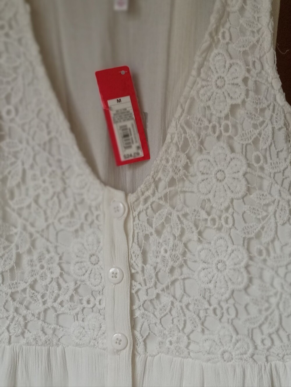 White Lace Bodice Button-Front Dress - Picture 2 of 5